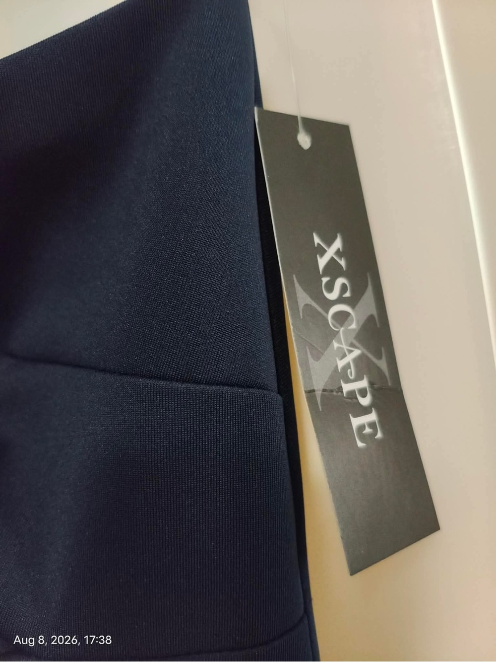 NWT Xscape Midnight Blue One-Shoulder Scuba Ruffle Sheath Dress Gown $248 SZ 4P - Picture 9 of 10